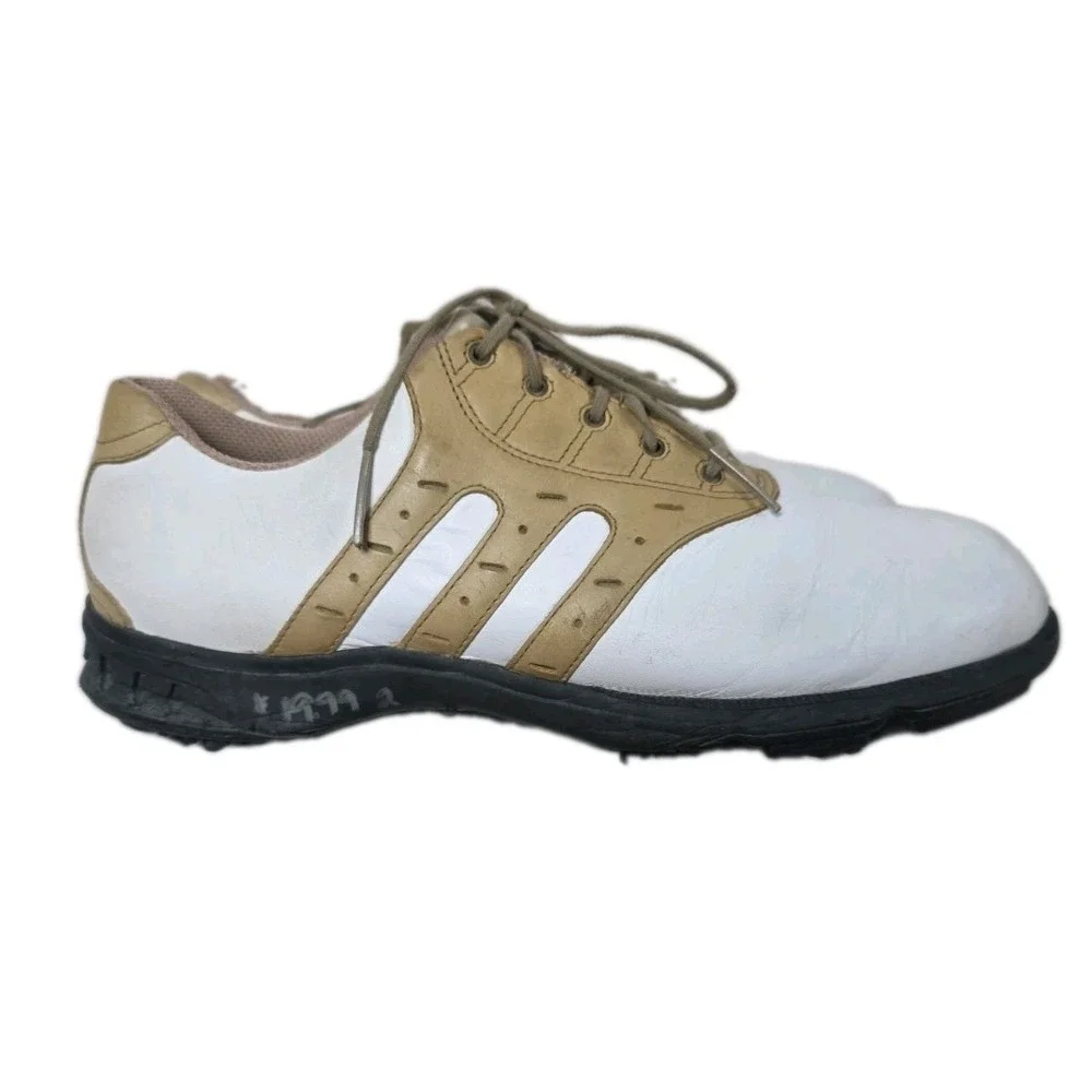 Adidas Z-Traxion Mens Golf Shoes Size 10 - White/Tan Leather Cleats (Beginner/Be